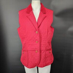 Talbots Vest Womens Medium Red Quilted Puffer Button Pockets Lined Warm Corduroy